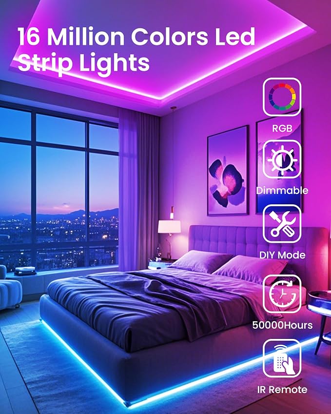 VOLIVO LED Strip Lights for Bedroom 200ft, Smart Bluetooth RGB Light Strips - Image 3