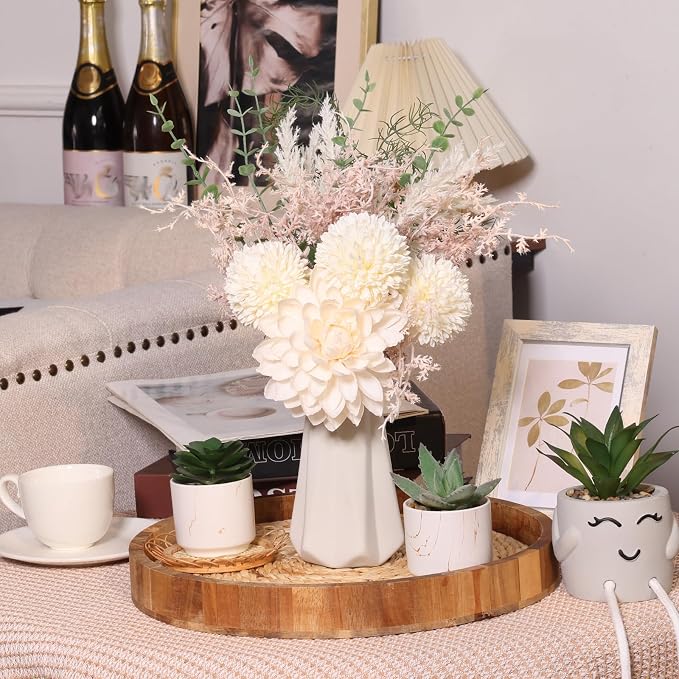 CEWOR Fake Flowers in Ceramic Vase, Artificial Flowers - Image 6
