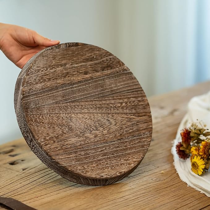 Romadedi Farmhouse Wooden Candle Tray, 11 Inch Round | Wood Decorative Pillar - Image 3