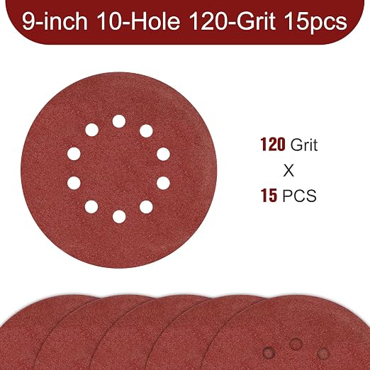 9 Inch 10 Holes Sanding Disc 120 Grit Drywall Sandpaper 15pcs - Image 2