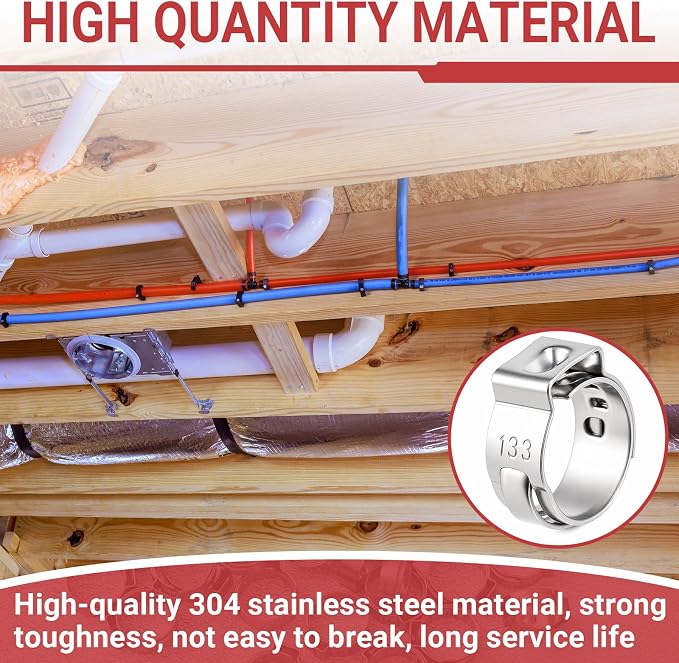 100 Pcs 3/8 Inch Pex Cinch Clamps, 304 Stainless Steel Crimp Rings Single Ear - Image 5