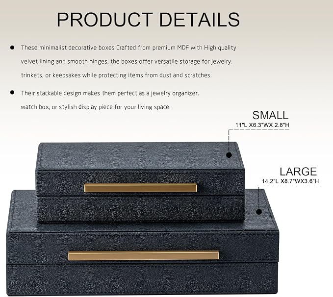 Set of 2 Black Shagreen Storage Boxes - Image 4