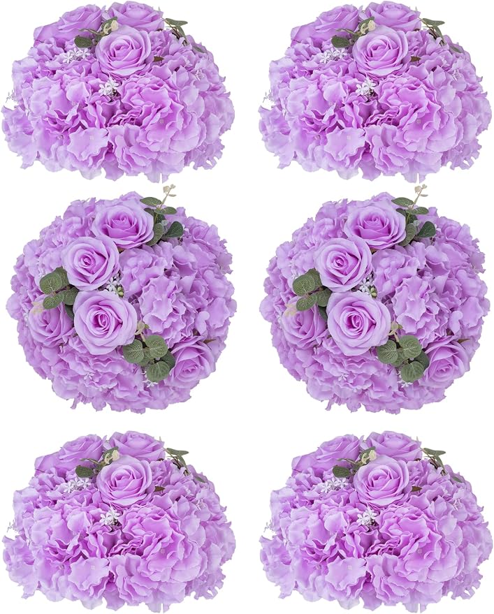 BLOSMON Artificial Flower Balls Centerpieces 6 Pcs 11.8" Lilac Fake Flowers by Blosmon