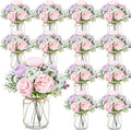 12 Sets Mason Jar Flowers Centerpiece Table Decorations, Artificial Peony by Zeyune
