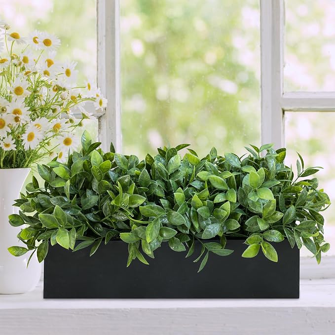 Winlyn 14" Artificial Boxwood Plant Greenery Arrangement Faux Boxwood in Black - Image 7