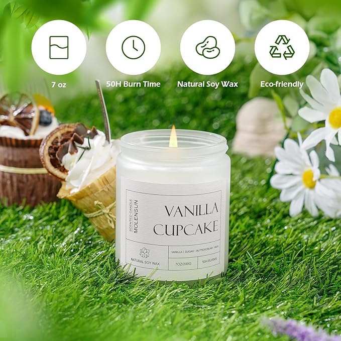 Molensun Vanilla Cupcake Scented Candle, Soy Wax 7 oz | Sweet vanilla cupcake - Image 3
