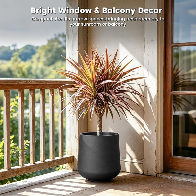 Kante Accent Round Curved Black Concrete Planter 13" Dia, Outdoor | Rubber Plug - Image 8