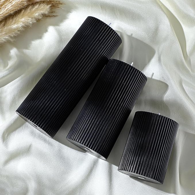 Conelist Ribbed Pillar Candles Set of 3, Width 3" High 4" 6" 8" - Image 5
