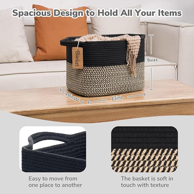 Goodpick Woven Storage Basket for Shelves, Wicker Baskets for Shoes, Toys & - Image 3