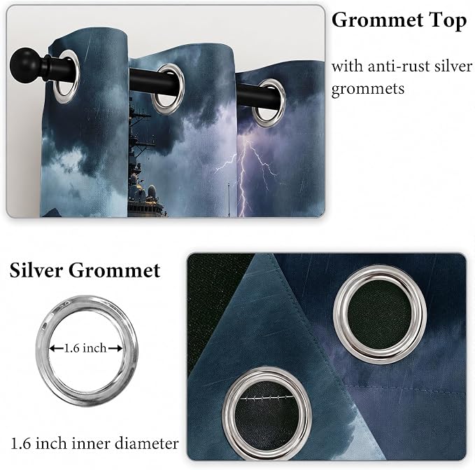 Naval Warship Blackout Curtains 54 inches Long 2 Panels | Storm Battleship - Image 4