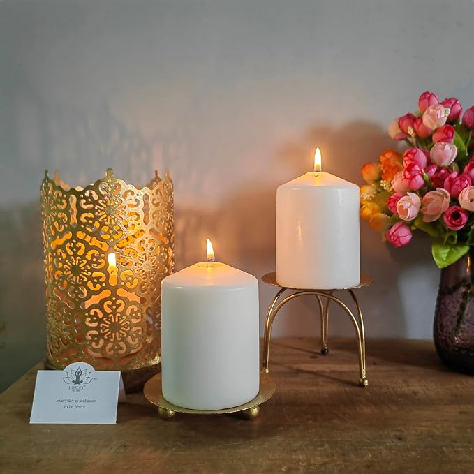 Hosley® Iron Pillar Candle Holders 4 Inch Diameter Tripod Stand Table - Image 4