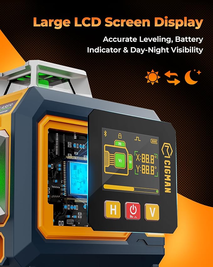 Green Laser Level, 3x360° Side LCD 12-Line Self-Leveling, Pulse Mode - Image 2