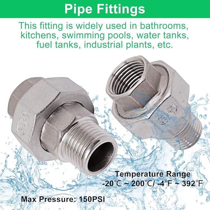 2Pcs Cast Pipe Fittings Union, 1/2" NPT Female x 1/2" NPT Male Thread 304 - Image 3