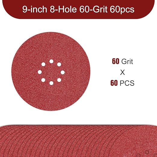 9 inch Sanding Discs 60 Grit 8 Holes Hook and Loop Sandpaper - Image 2