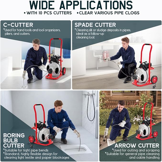 Albott 100 FT x 1/2 Inch Electric Drain Cleaner Machine | Auto-Feed Sewer Snake - Image 3