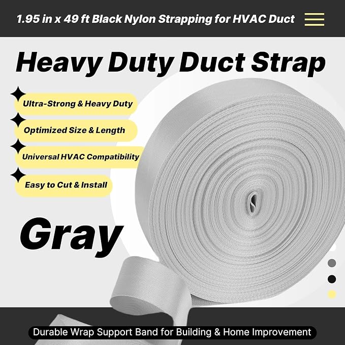 Heavy Duty Duct Strap – 1.95 in x 49 ft Grey Nylon Strapping - Image 2