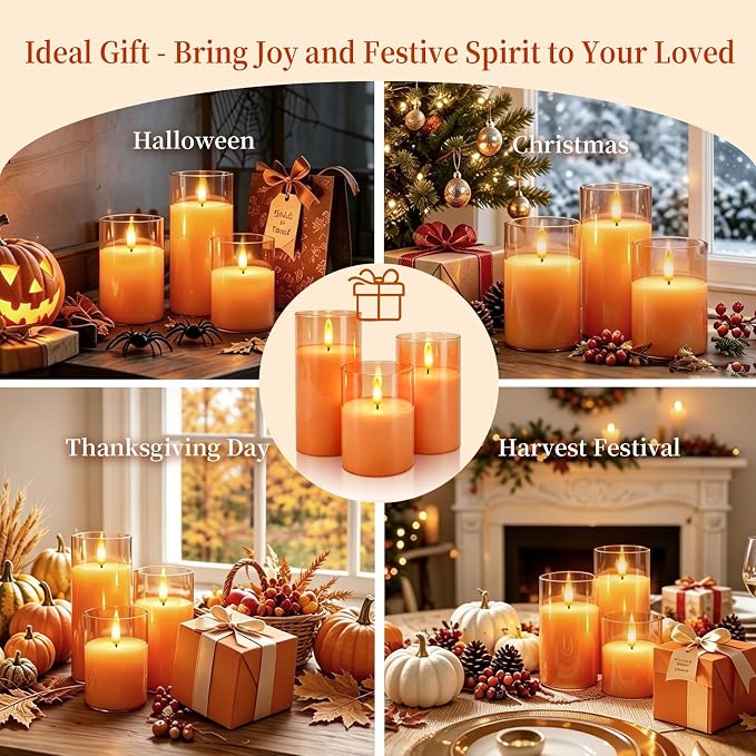 Amagic Orange Halloween Glass Flameless LED Pillar Candle - Image 6