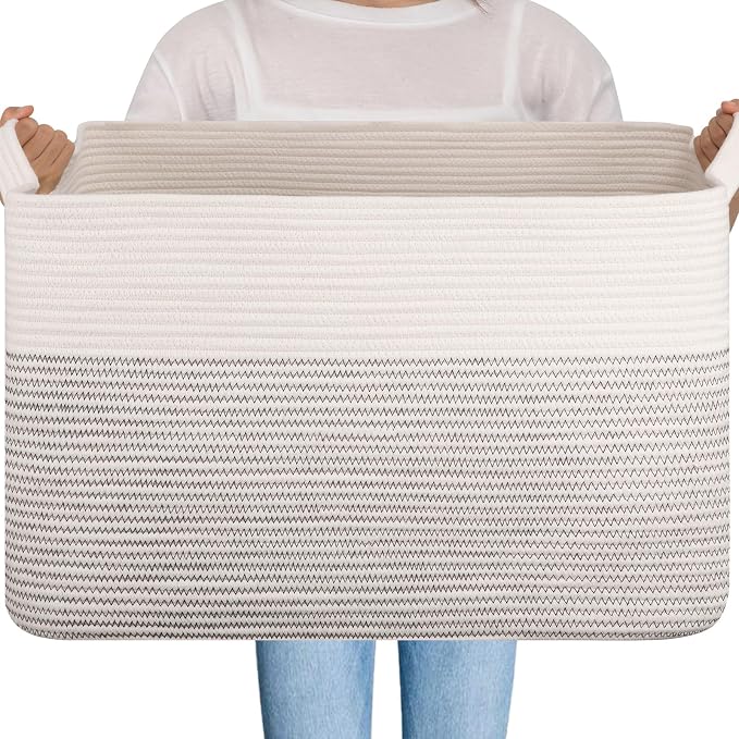 OIAHOMY Extra Large Blanket Basket, 95L Cotton Rope Woven Laundry Basket by MasterofSpaceOptimization