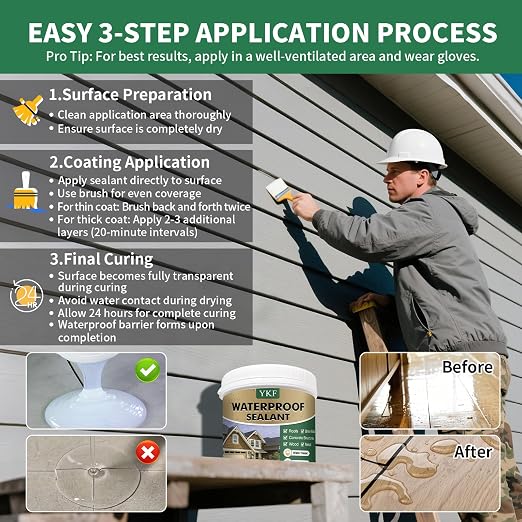YKF 34oz Clear Transparent Waterproof Sealant, Water-Based Invisible Repairing - Image 4