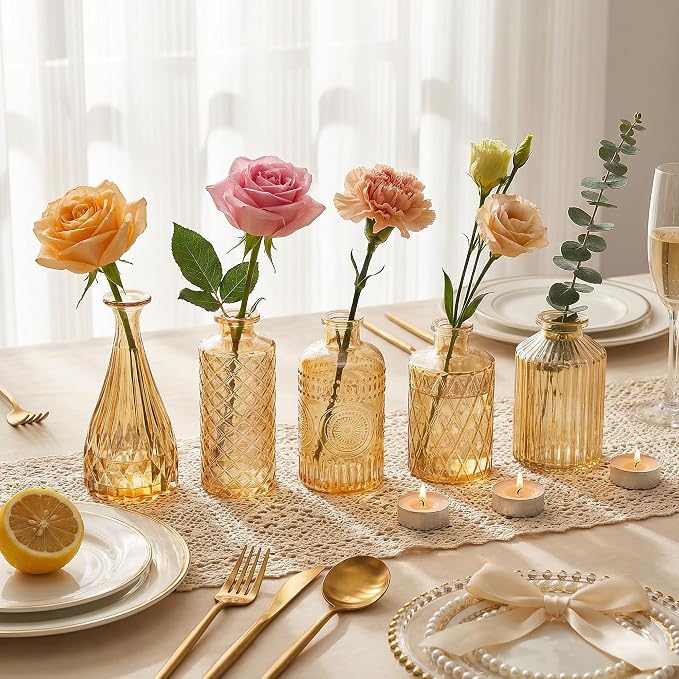 12 Pcs Clear Bud Vases Set, Small Vintage Glass Clear Bud Flower Vases Bulk - Image 5