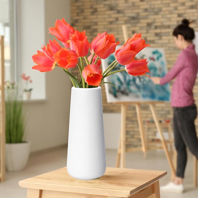 D'vine Dev 11 Inch Ceramic Flower Vase Textured Finishing, Minimalist Design - Image 2
