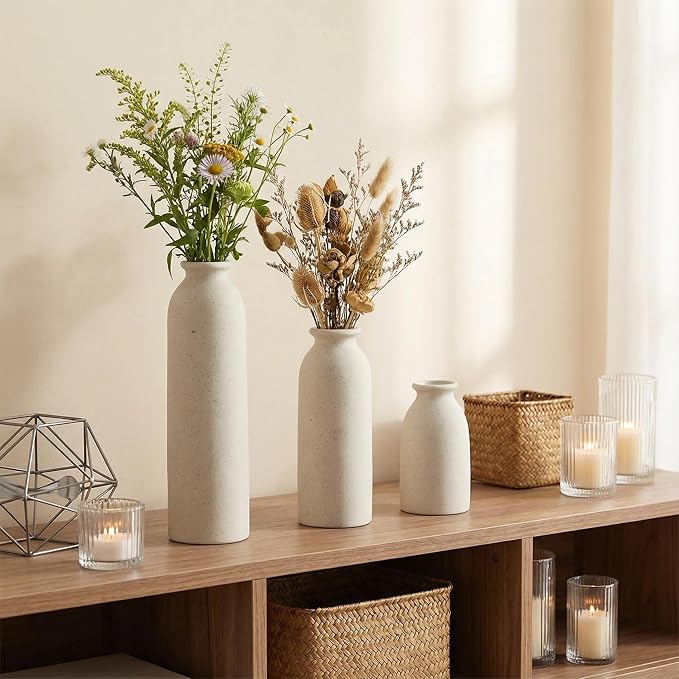 CEMABT Beige Ceramic vase Set-3 Flower vases - Image 4