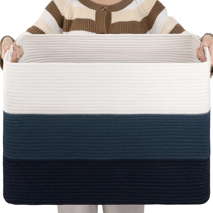 OIAHOMY Blanket Basket Laundry Basket Dog Toy Basket 108L Gradient Blue | Large by MasterofSpaceOptimization