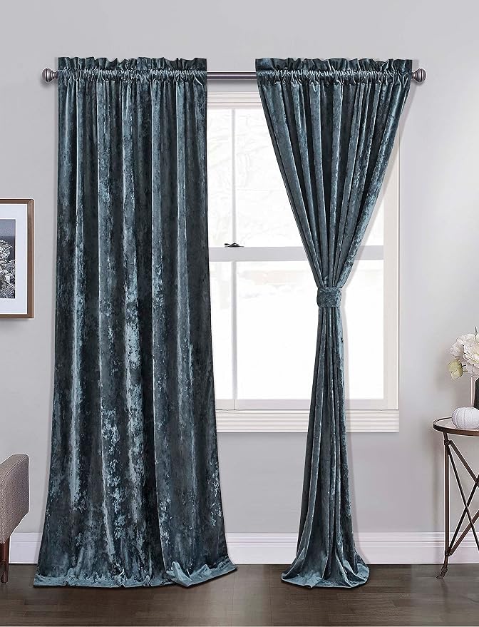 Chezmoi Collection Lux Storm Blue Lush Plush Velvet Curtains 2 Panel Set - Image 2