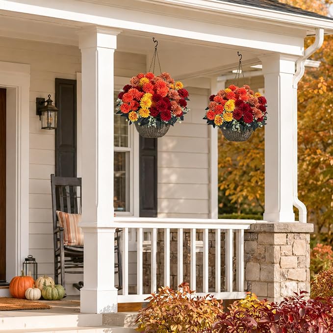 Artificial Mums for Outdoors Fall Flowers Artificial for Decoration, 12 Bundles - Image 5