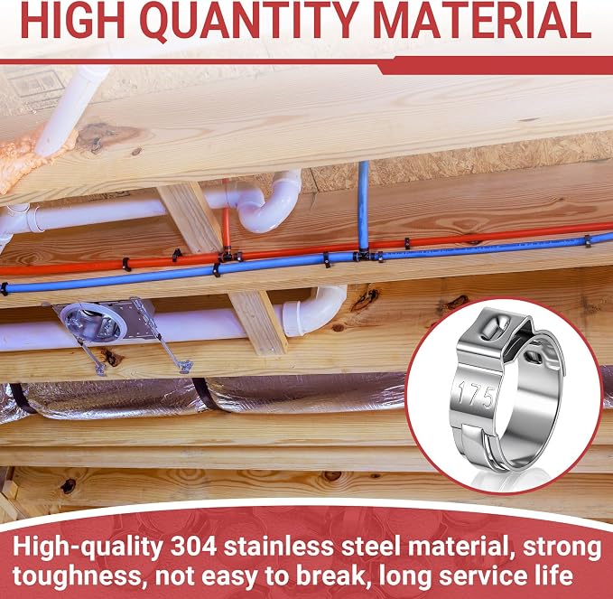 300 Pcs 1/2 Inch Pex Cinch Clamps, 304 Stainless Steel Crimp Rings Single Ear - Image 5