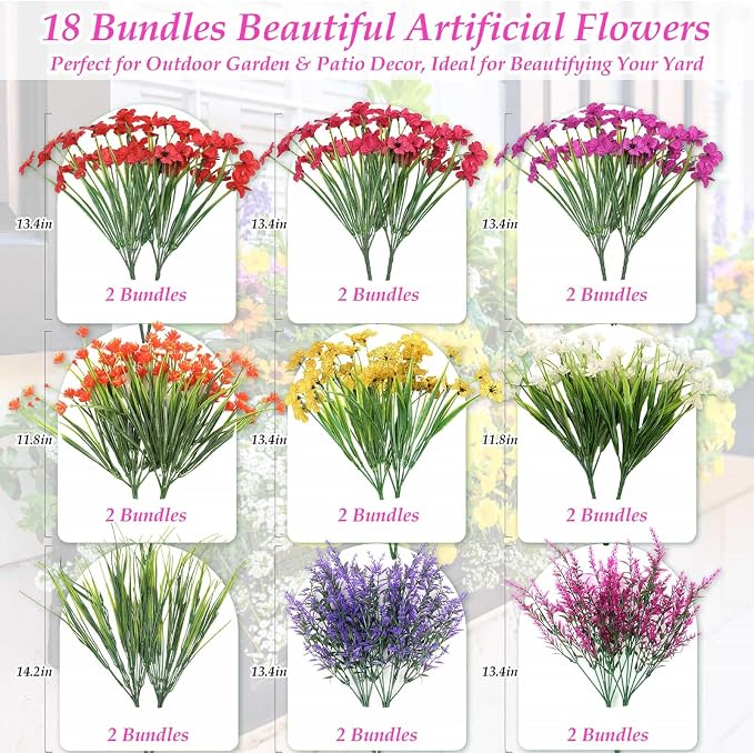 18 Bundles Artificial Spring and Summer Flowers - Image 2