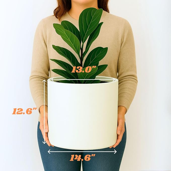 Fox & Fern Large Planter for Indoor or Outdoor, Matte White, 14.6 Inch | UV & - Image 3