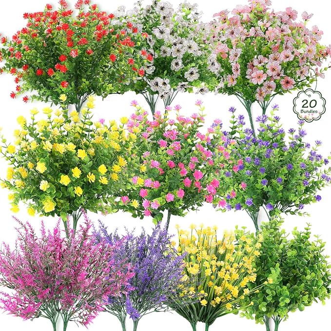20 Bundles Artificial Spring Summer Flowers Bulk by Dexpinzo