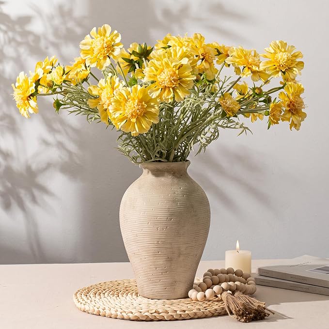 9.06 Inch Tall Vintage Ceramic Flower Vase, Rustic Farmhouse Vase - Image 2