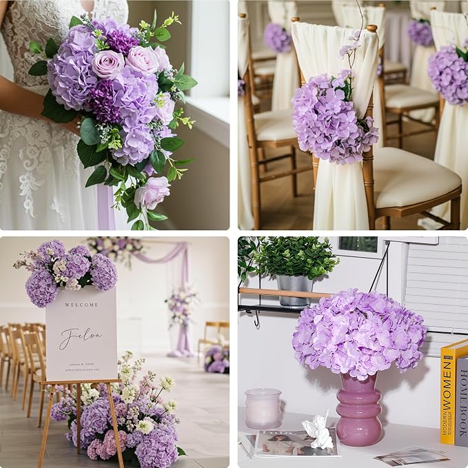 Auihiay 204Pcs Purple Hydrangea Artificial Flowers Bulk | Silk Artificial - Image 5