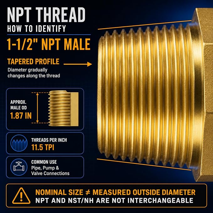 1-1/2" NPT Male x 1-1/2" NST/NH Male Fire Hose Adapter | Solid brass - Image 8