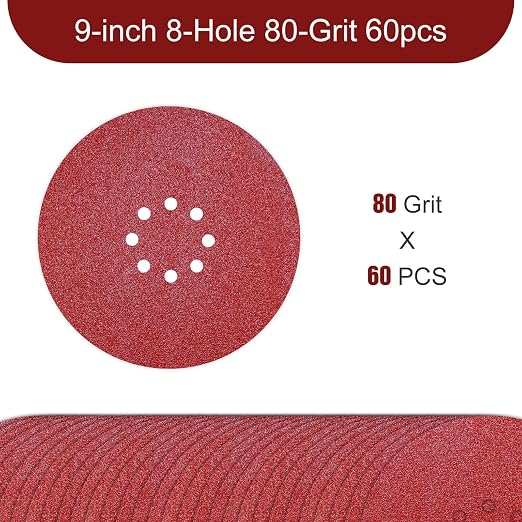 9 inch Sanding Discs 80 Grit 8 Holes Hook and Loop Sandpaper - Image 2