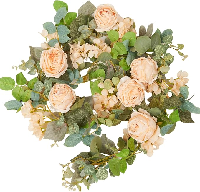 Artificial Flower Garland 2pcs 5.4ft Rose & Hydrangea Vine Champagne Flower | by PONKING