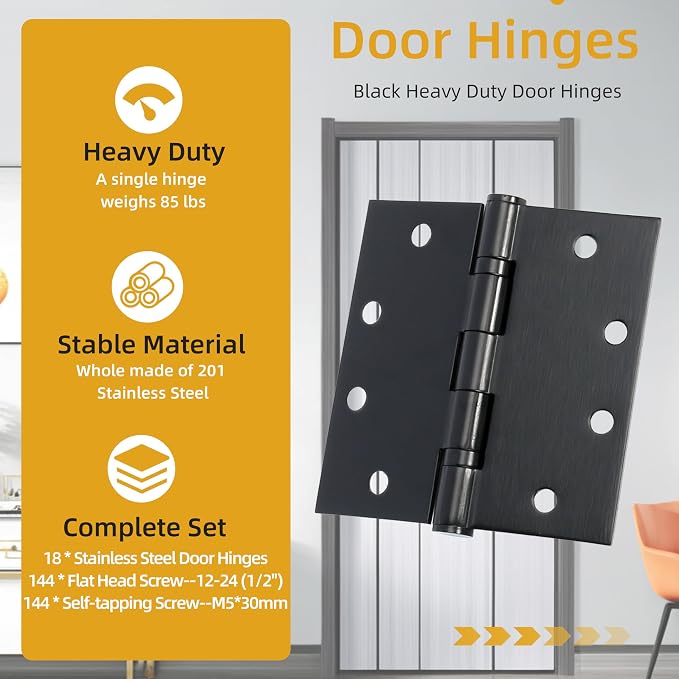 4.5 inch X 4.5 inch Black Heavy Duty Commercial Door Hinge | - Image 3