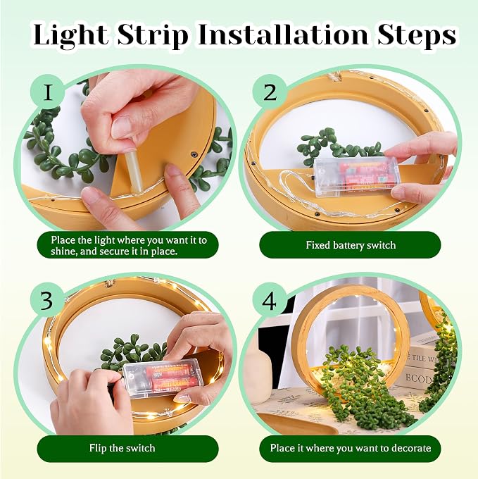 Der Rose 2 Pack Fake Lighted Hanging Succulent Plants Wood Pot - Image 4