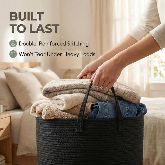 JMvicyroam 65L Extra Large Machine Washable Cotton Rope Blanket Basket | - Image 6