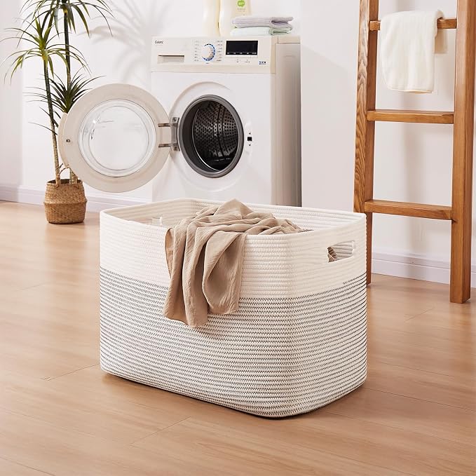 OIAHOMY 108L Extra Large Blanket Basket Dog Toy Basket Black/White | Rectangle - Image 6