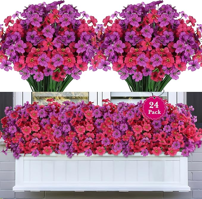 24PCS UV Resistant Artificial Flowers by AmberFun