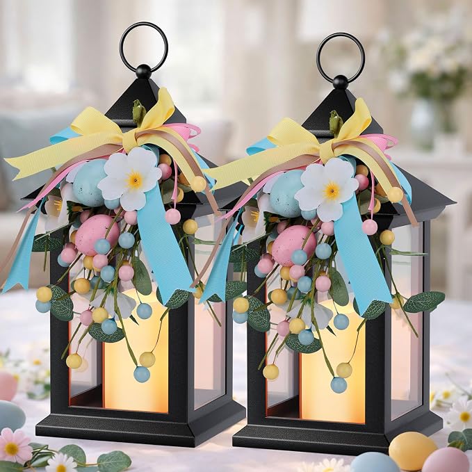 Easter Lanterns Decorative Indoor & Outdoor, 14 Inch Black Candle Lanterns by AFINETH