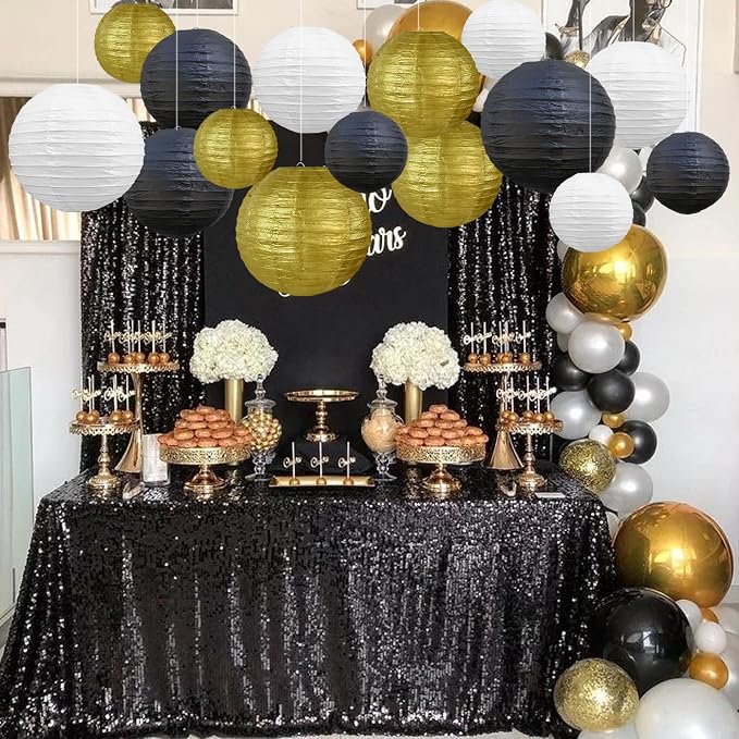BEISHIDA Black Gold Paper Lanterns 16Pcs 6/8/10 Inch Round Chinese Lamp | Paper - Image 6