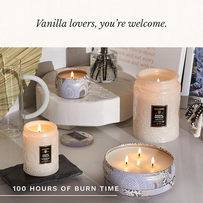 Voluspa Santal Vanille Large Scented Candle Jar 18 Oz, 100 Hr Burn | Coconut - Image 5
