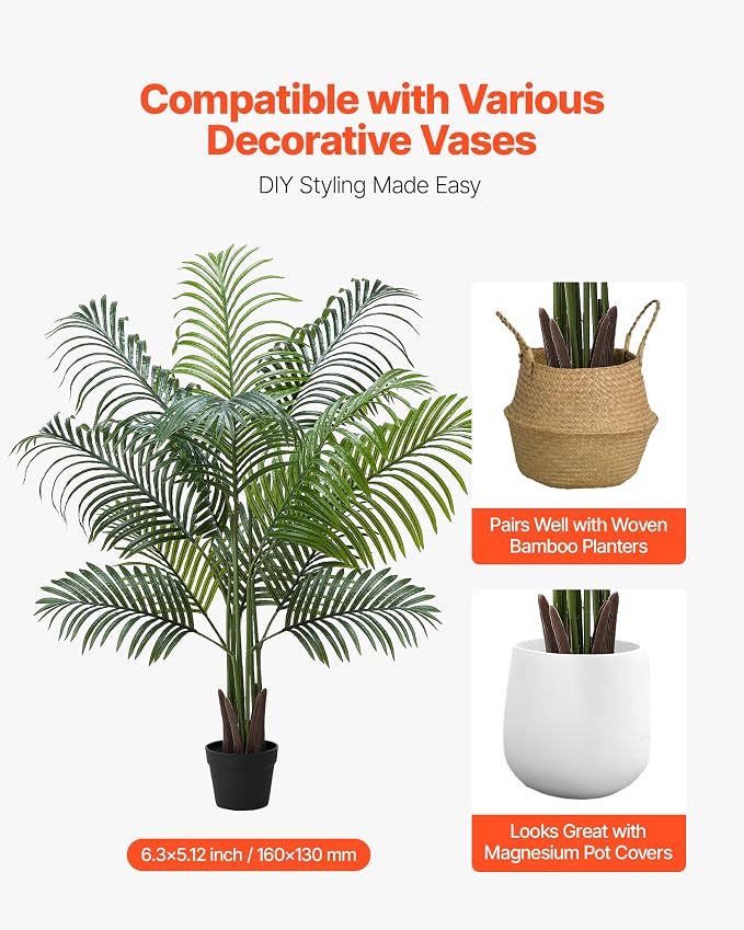 VEVOR Artificial Areca Palm Tree 5 ft, Fake Palm Tropical Plants - Image 5