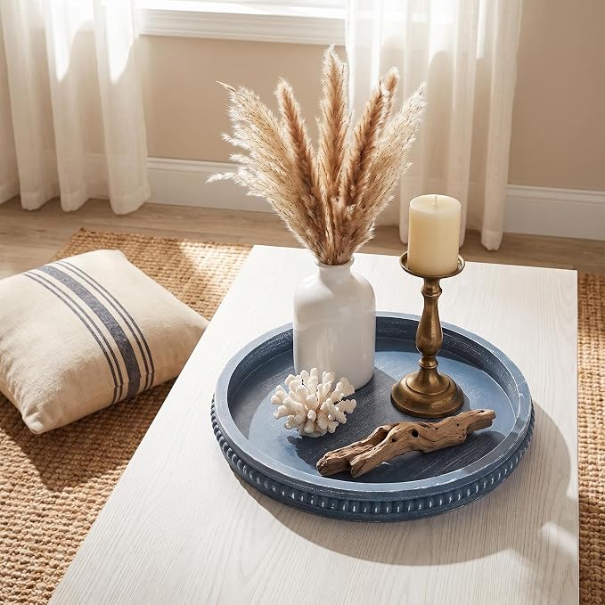 Hrastany Round Navy Blue Wooden Decorative Tray - Image 7