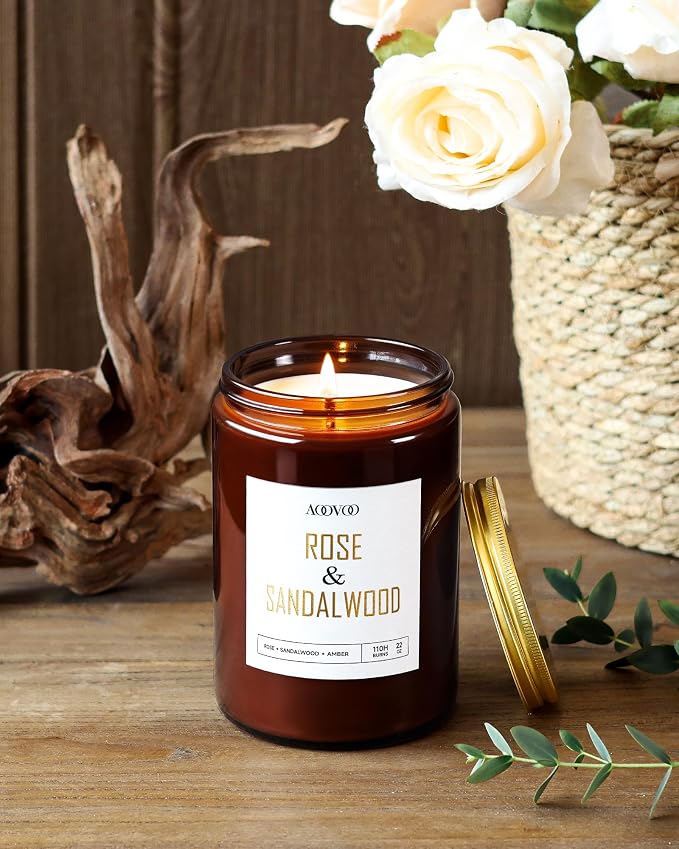AOOVOO Rose Sandalwood Candles - 22 oz Scented Candles - Image 2