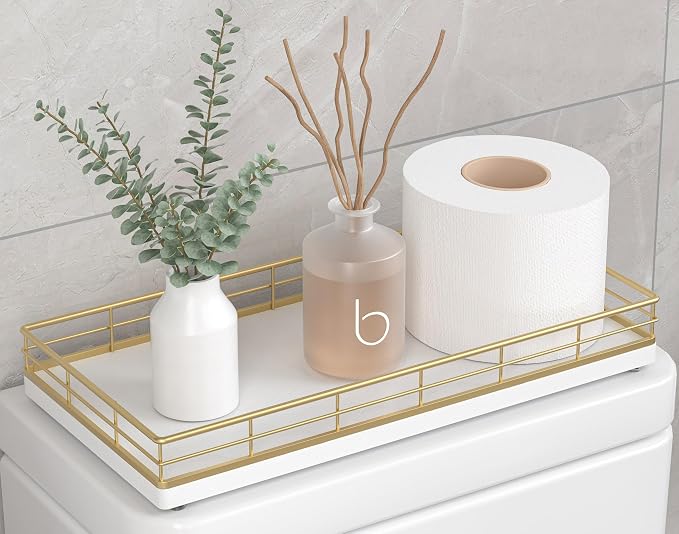 Toilet Paper Basket Organizer, Oak Wood Toilet Tank Tray by Focusonit